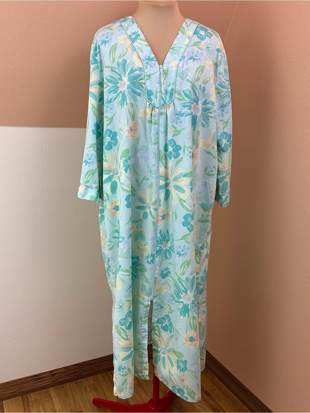 Miss Elaine House Dress Robe Womens 3X Floral Zip Front 100% Cotton
